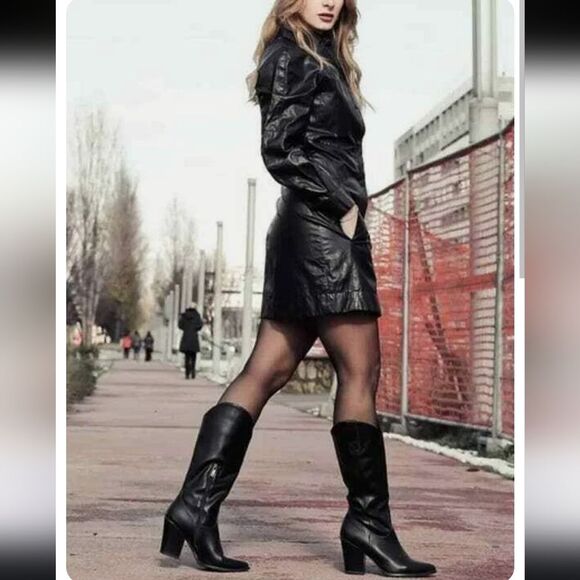 Zara Bloggers Favorite Faux Leather Long Sleeve Mini Dress Sz S Black NWOT - Picture 12 of 15